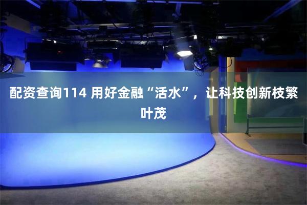 配资查询114 用好金融“活水”，让科技创新枝繁叶茂