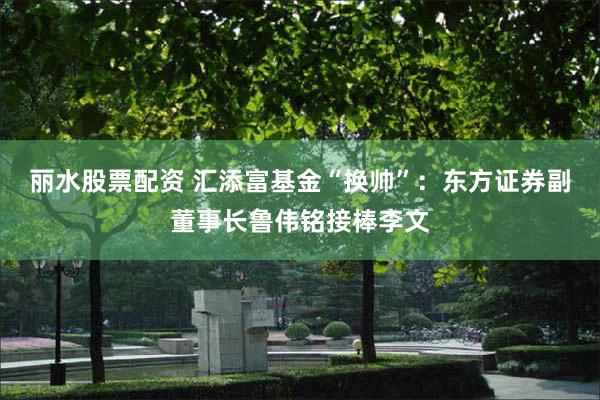 丽水股票配资 汇添富基金“换帅”：东方证券副董事长鲁伟铭接棒李文